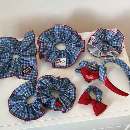 撞色格紋刺繡髮圈－商品主圖｜https://igowo.tw/