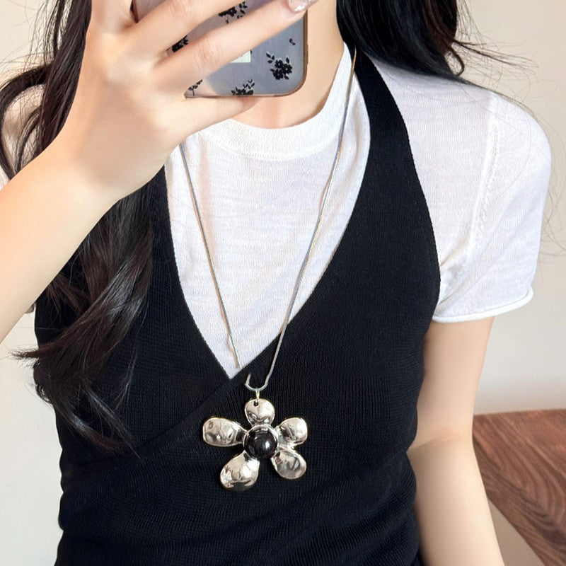 樹脂花朵圓形墜飾項鍊－2#項鍊-金色-花朵款實拍｜https://igowo.tw/