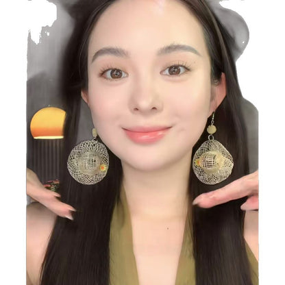 度假風水滴拉菲草耳環小清新時尚簡約百搭耳釘設計感小眾耳飾批發