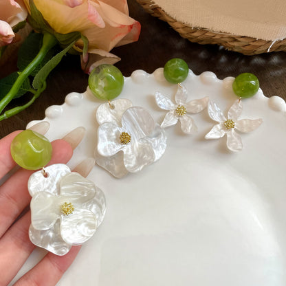 梔子花開~新中式花朵耳釘女夏日海邊氛圍感耳環小清新風獨特耳飾