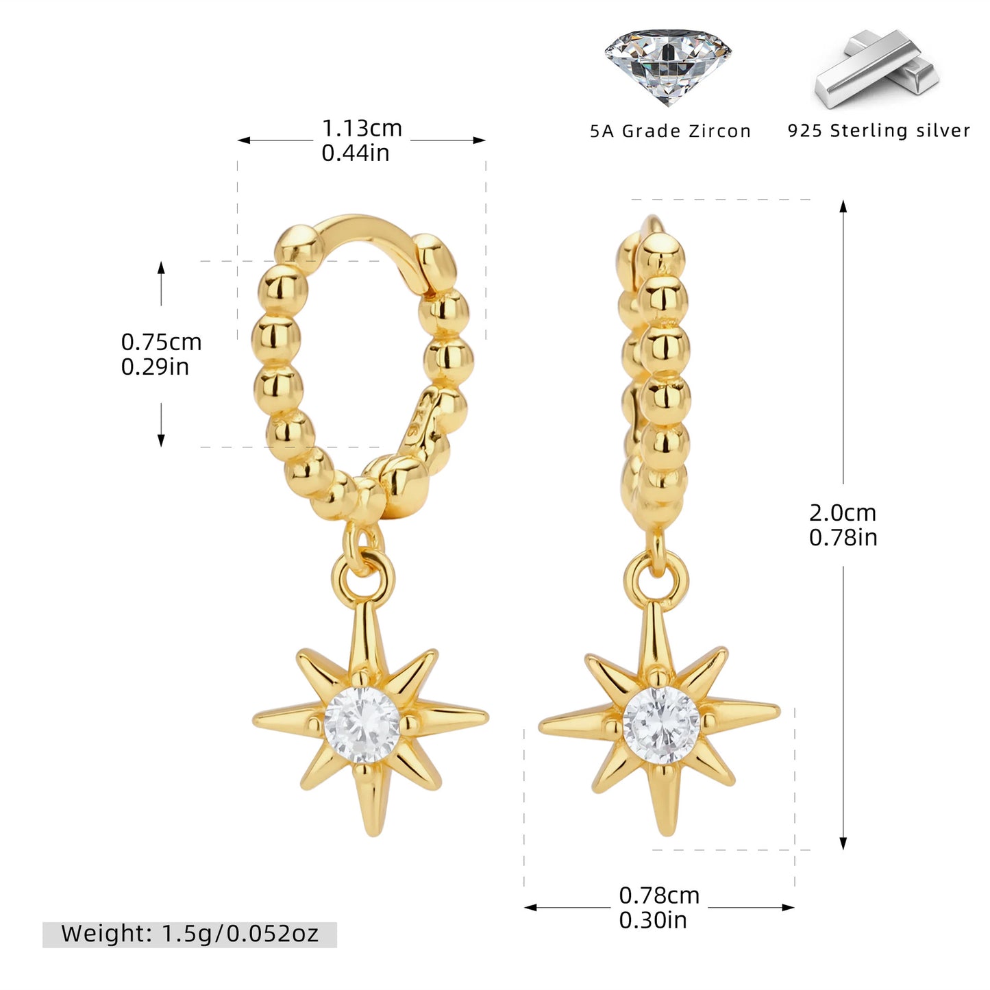 S925 耳環橢圓鑲鋯八芒星耳墜精致小眾氣質百搭飾品
