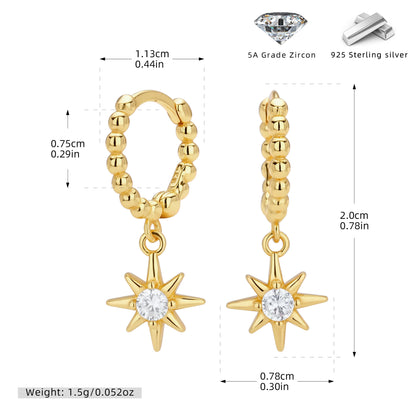 S925 耳環橢圓鑲鋯八芒星耳墜精致小眾氣質百搭飾品