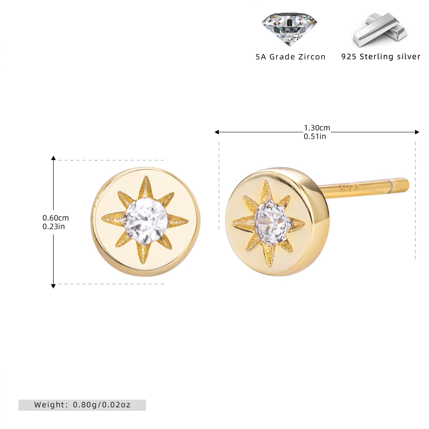 S925 新品氣質單石八芒星耳釘輕奢小眾時尚簡約款耳飾