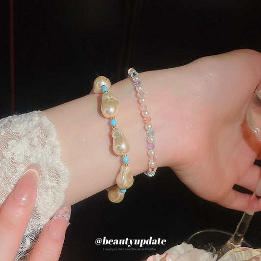 18k真金電鍍巴洛克珍珠串珠手鏈女小眾輕奢高級感手串百搭手飾女