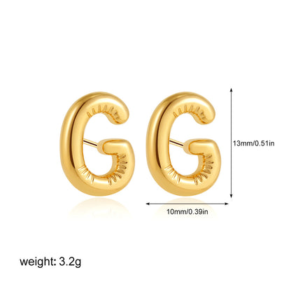 不鏽鋼字母簡約耳釘－T金色款細節｜https://igowo.tw/