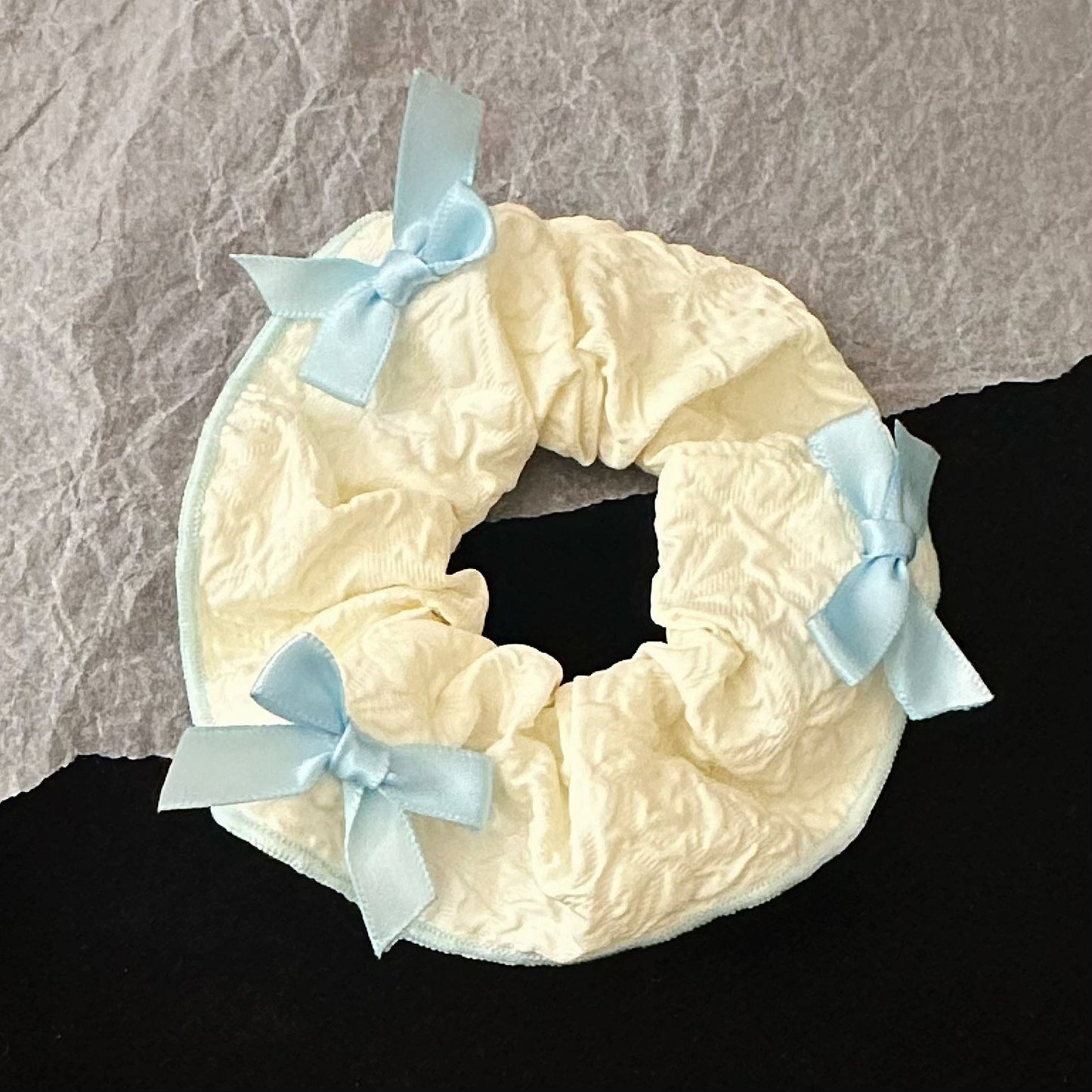藍色大腸圈蝴蝶結髮圈