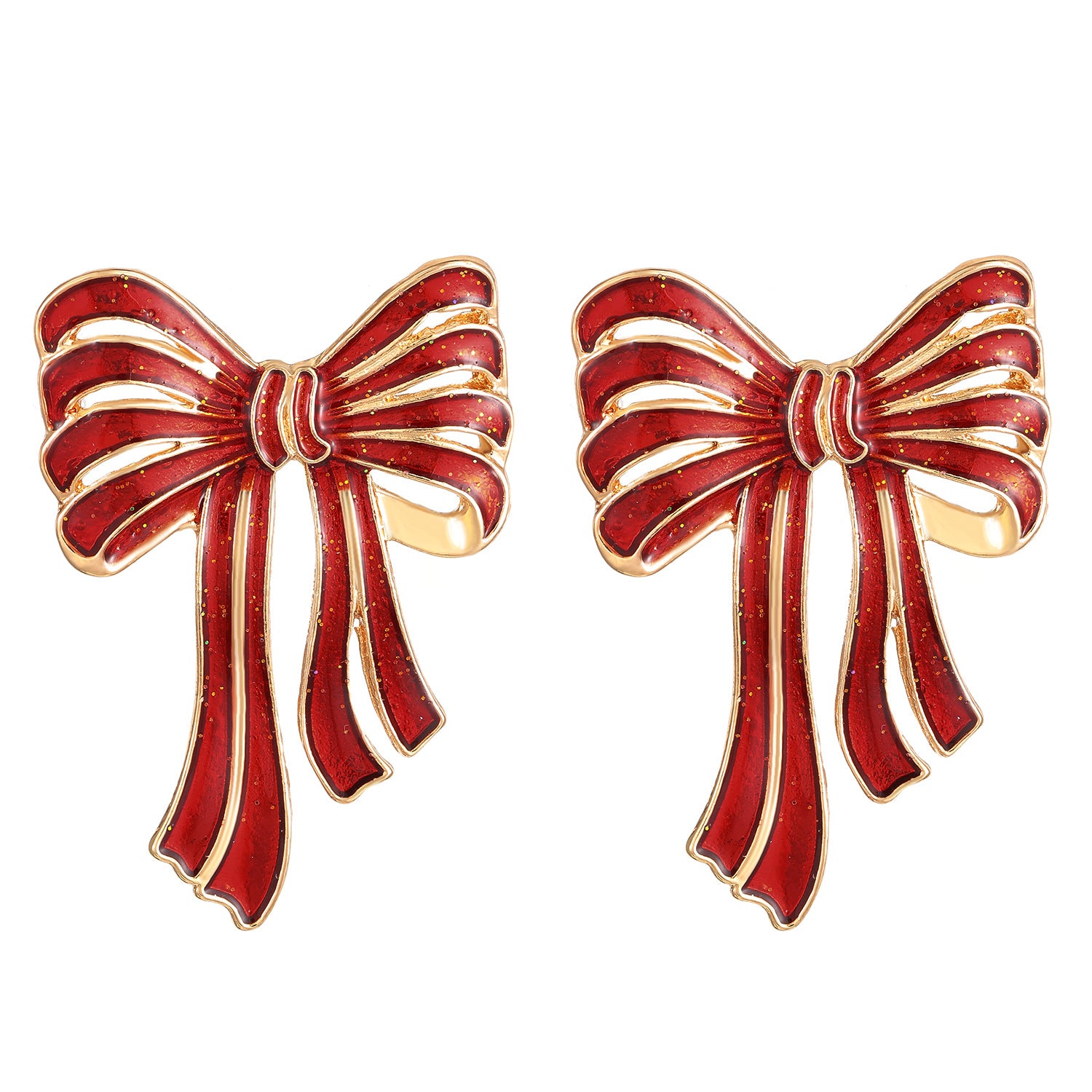 紅色金屬蝴蝶結耳環－細節特寫3｜https://igowo.tw/