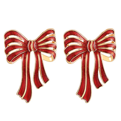 紅色金屬蝴蝶結耳環－細節特寫3｜https://igowo.tw/