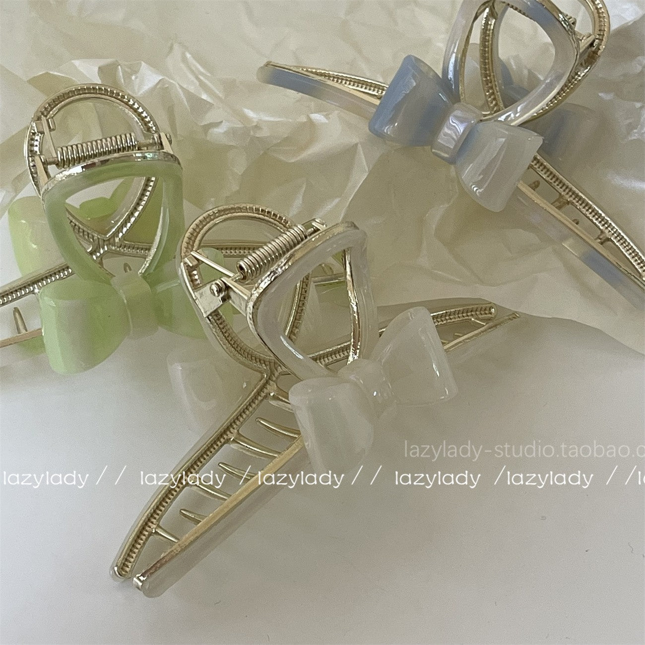 醋酸板材蝴蝶結髮夾－baby藍暈染款實拍｜https://igowo.tw/