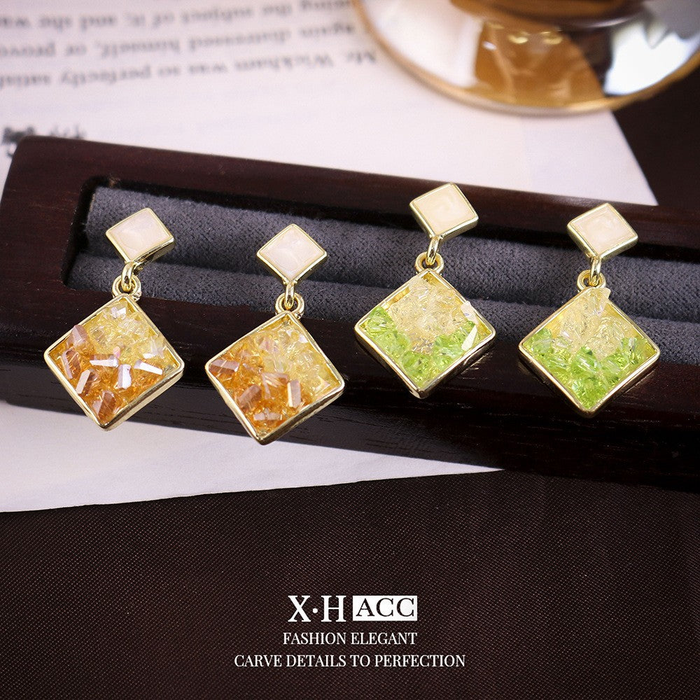 漸層水晶銀針菱形耳釘－商品主圖｜https://igowo.tw/