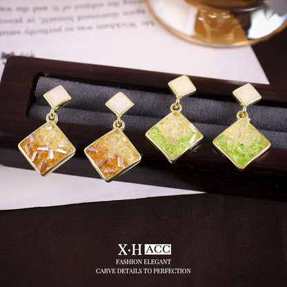 漸層水晶銀針菱形耳釘－商品主圖｜https://igowo.tw/