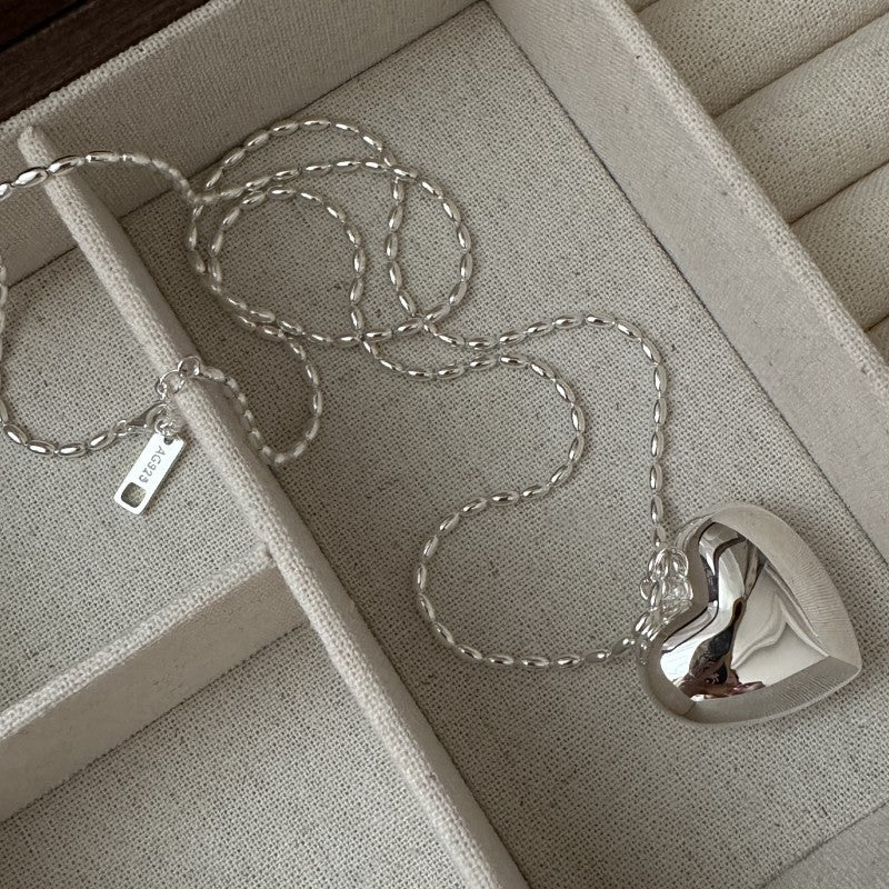 S925純銀韓版米珠愛心長款毛衣鏈韓版韓版韓式風復古時尚重工項鏈