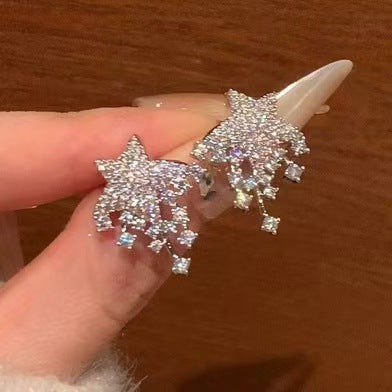 銀針鋯石星星吊墜耳釘女輕奢高級感耳環精致時尚個性百搭奢華耳飾