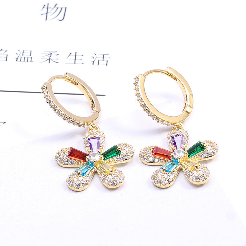 彩色水晶鋯石花朵耳環－彩色款實拍｜https://igowo.tw/