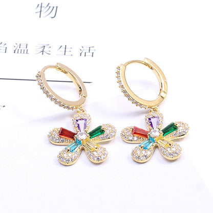 彩色水晶鋯石花朵耳環－彩色款實拍｜https://igowo.tw/
