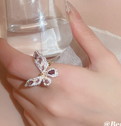 超閃鋯石蝴蝶項鏈戒指手鐲套裝韓系ins風精致甜美輕奢高級感飾品