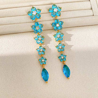 金色鋯石花朵長版耳環