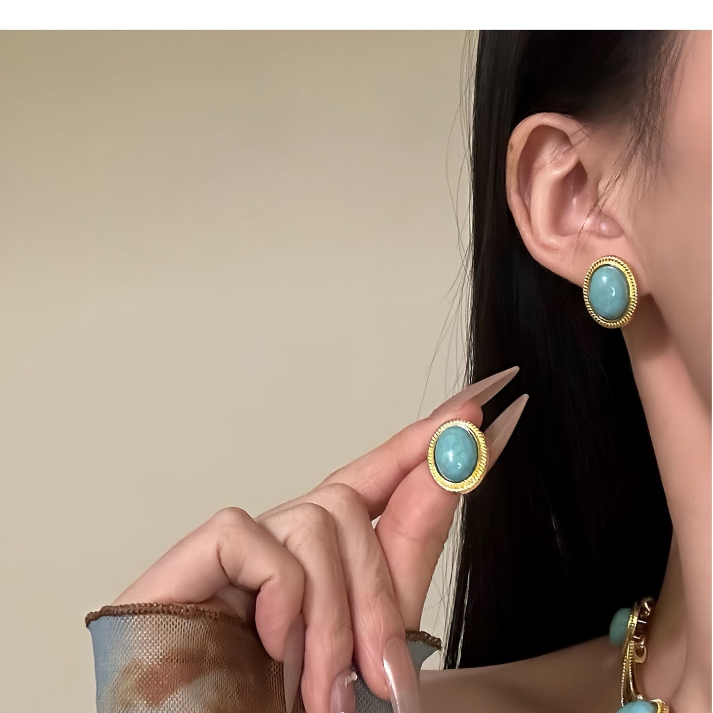中古vintage寶石項鏈耳釘復古氣質百搭首飾套裝輕奢高級感飾品女