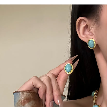中古vintage寶石項鏈耳釘復古氣質百搭首飾套裝輕奢高級感飾品女