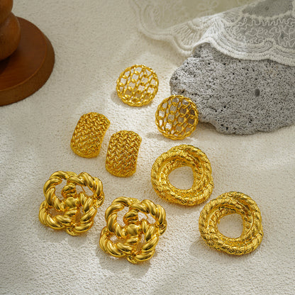 金色圓圈編織復古耳環－商品主圖｜https://igowo.tw/