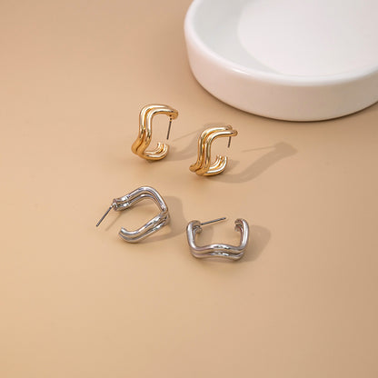 銀針方形簡約耳釘－商品主圖｜https://igowo.tw/