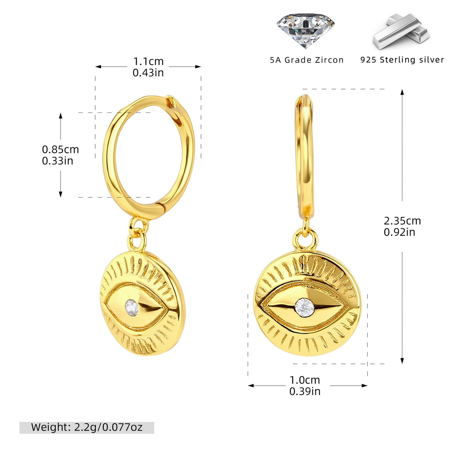 S925 耳環復古惡魔之眼圓牌耳墜輕奢小眾設計感耳飾品