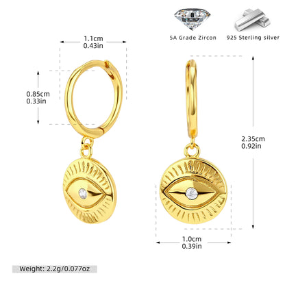 S925 耳環復古惡魔之眼圓牌耳墜輕奢小眾設計感耳飾品