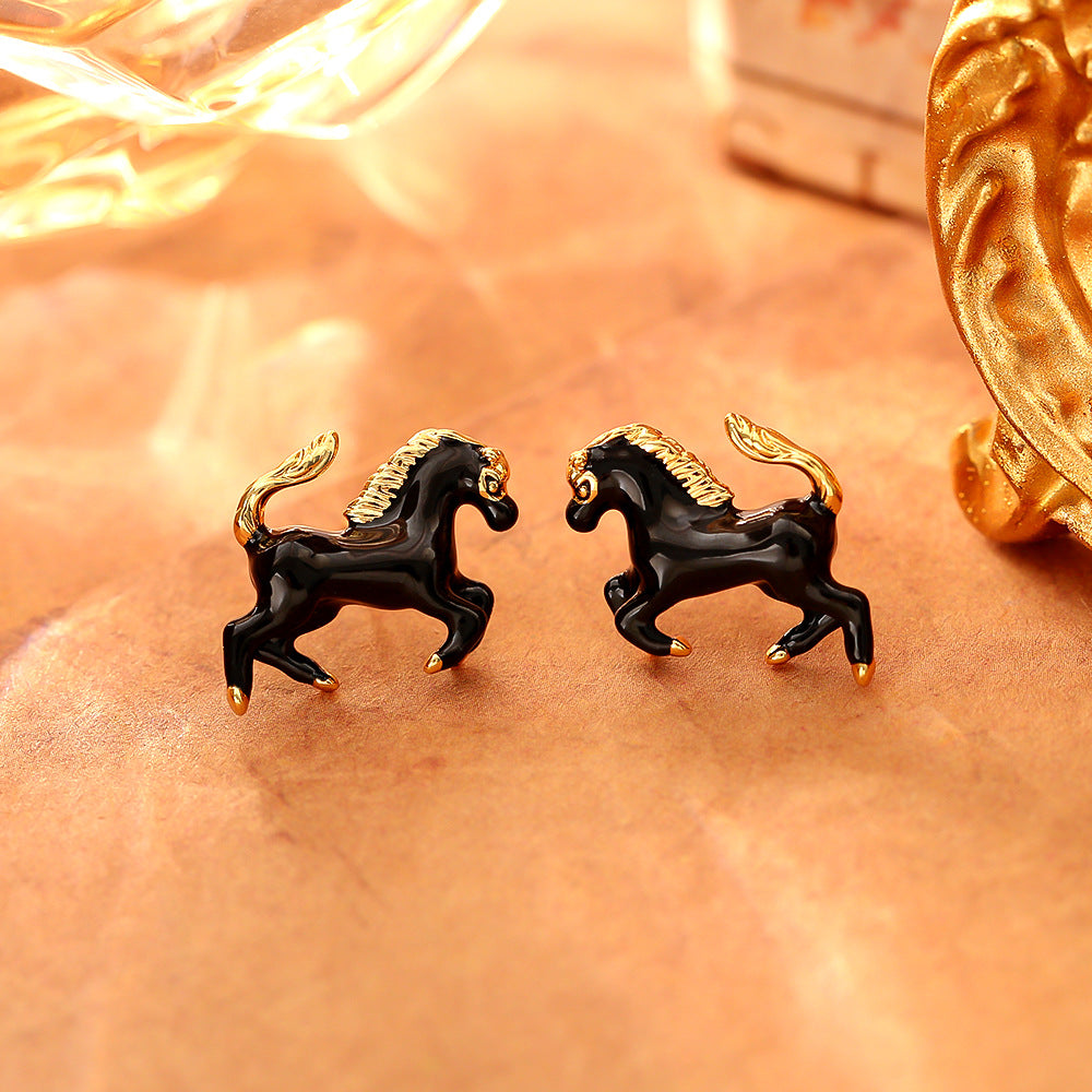紅色琺瑯小馬小巧耳釘