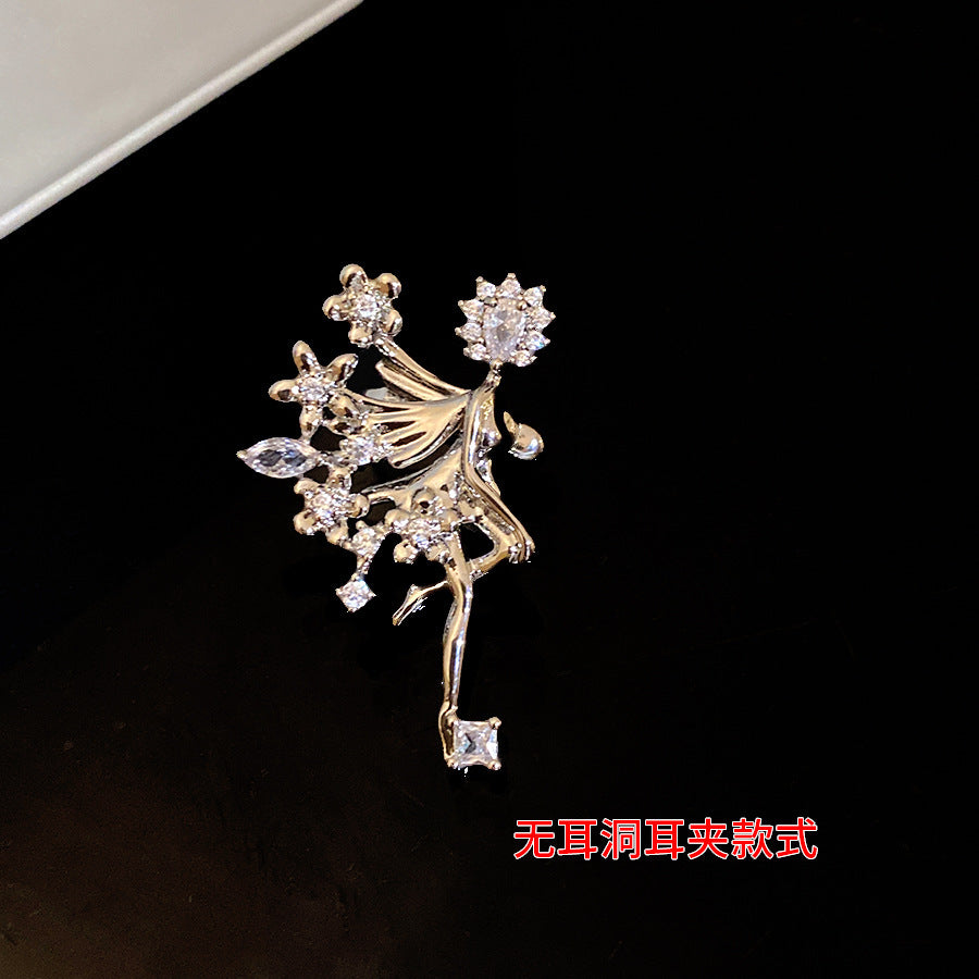 韓系鋯石花朵珍珠耳夾精致優雅個性時尚耳骨夾輕奢小眾無耳洞耳飾