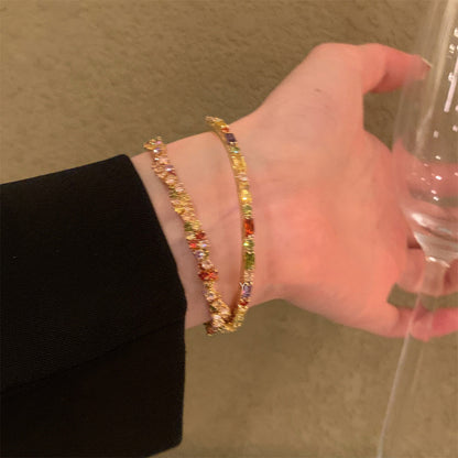 彩色多巴胺鑲鉆幾何手鐲簡約時尚設計感手環ins風精致高級感手飾