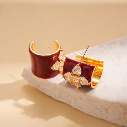 彩色鋯石蝴蝶流蘇耳釘