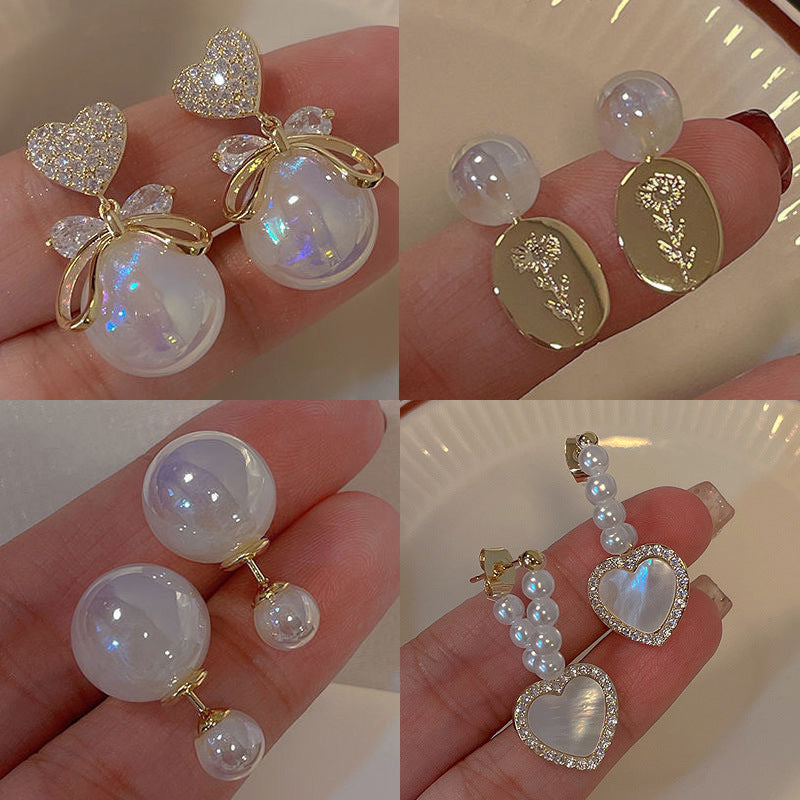 銀針鋯石愛心蝴蝶結人魚姬珍珠耳環韓國高級感氣質耳釘耳飾批發女