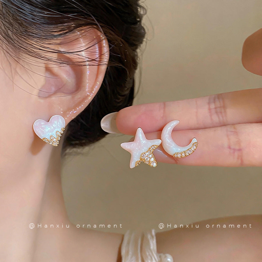琺瑯鋯石愛心星星耳釘－商品主圖｜https://igowo.tw/