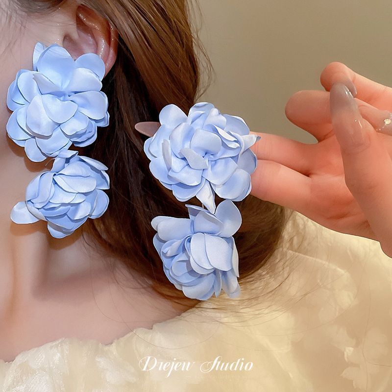 銀針彩色人造水晶款花朵流蘇耳環甜美清新耳鉤耳墜韓系高級感耳飾