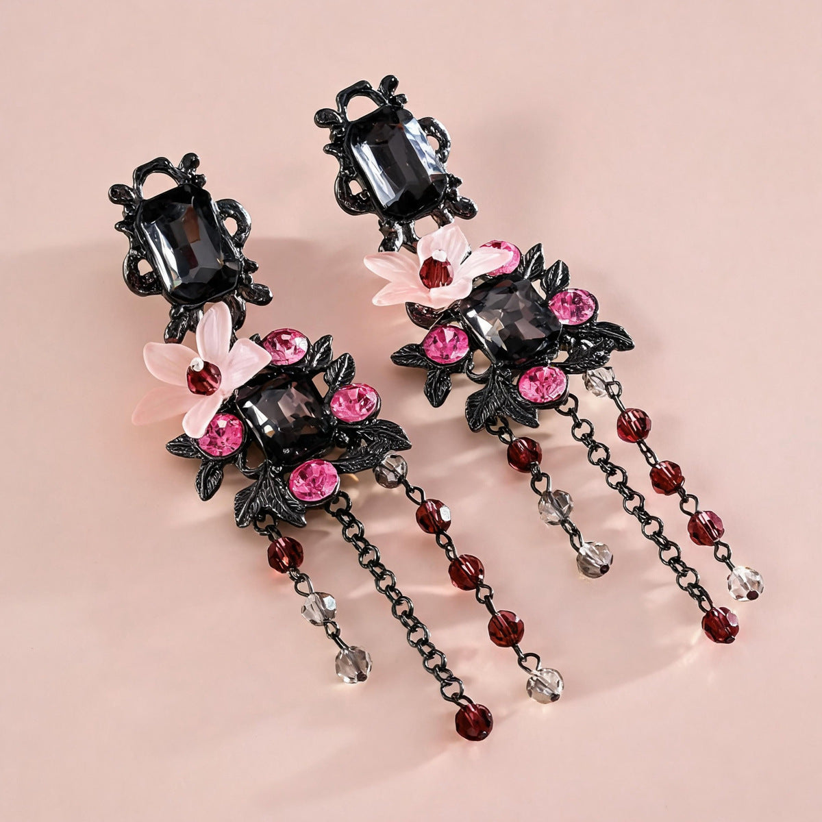 壓克力花朵鑲鑽耳釘