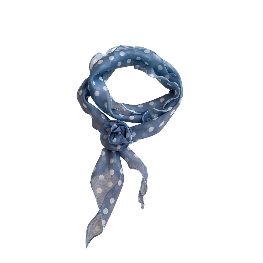 緞帶簡約飾品－絲巾-藍色-灰色-格紋（兩件套）款細節｜https://igowo.tw/