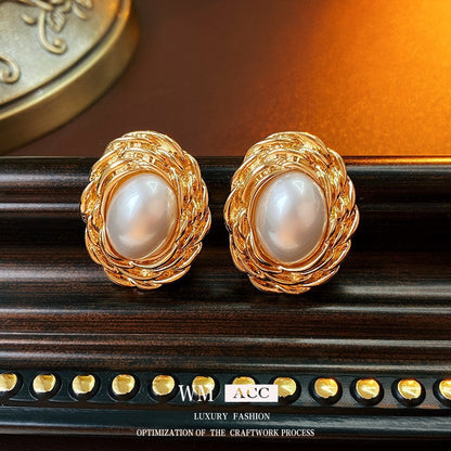 金色珍珠銀針鑲鑽耳環－細節特寫19｜https://igowo.tw/