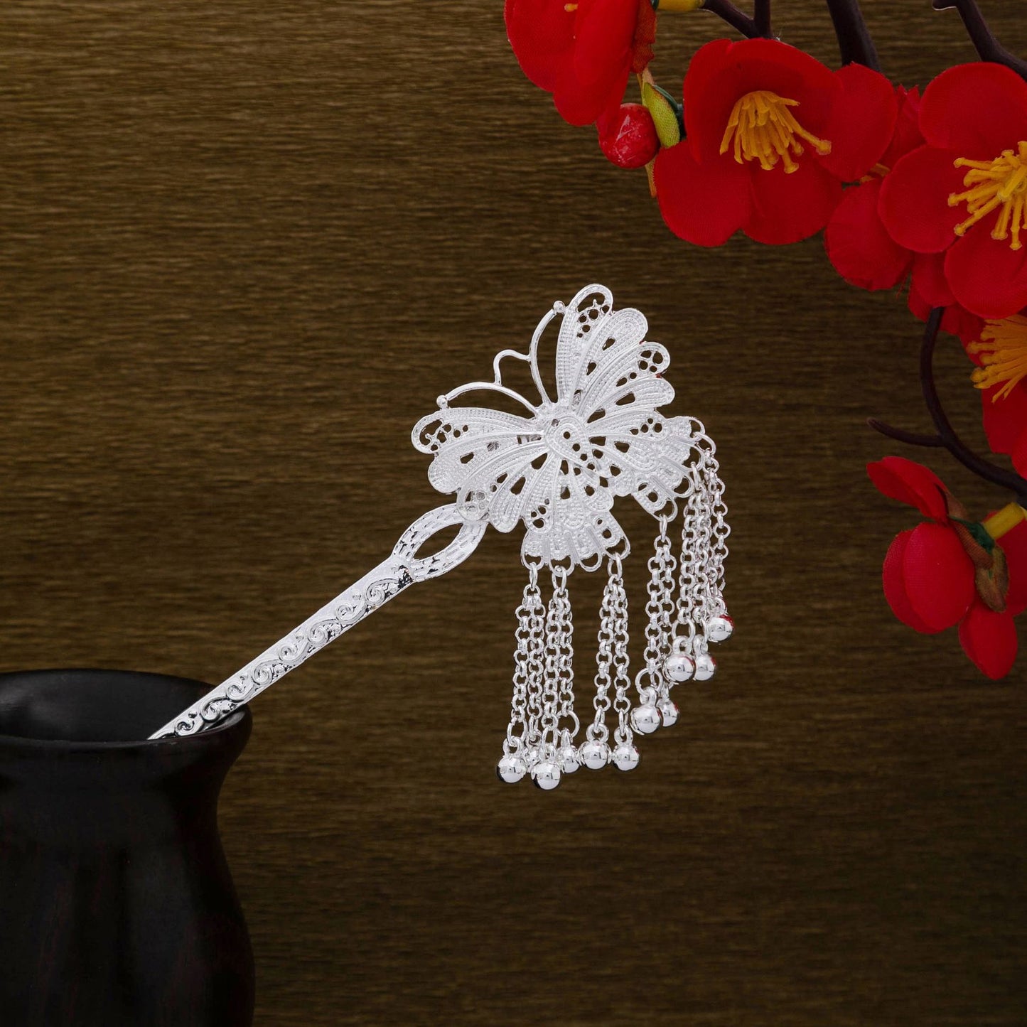 彩色琺瑯蝴蝶復古髮簪－細節特寫6｜https://igowo.tw/