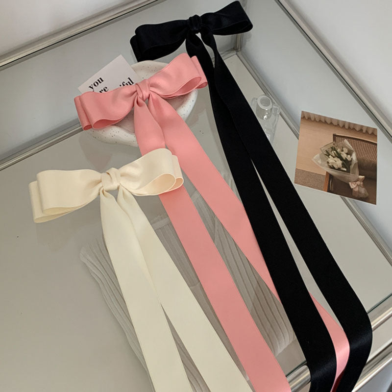 緞帶蝴蝶結髮夾－粉色款細節｜https://igowo.tw/