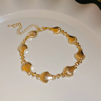 跨境金屬貝殼手鏈法式復古氣質手環ins小眾冷淡風高級感手飾批發