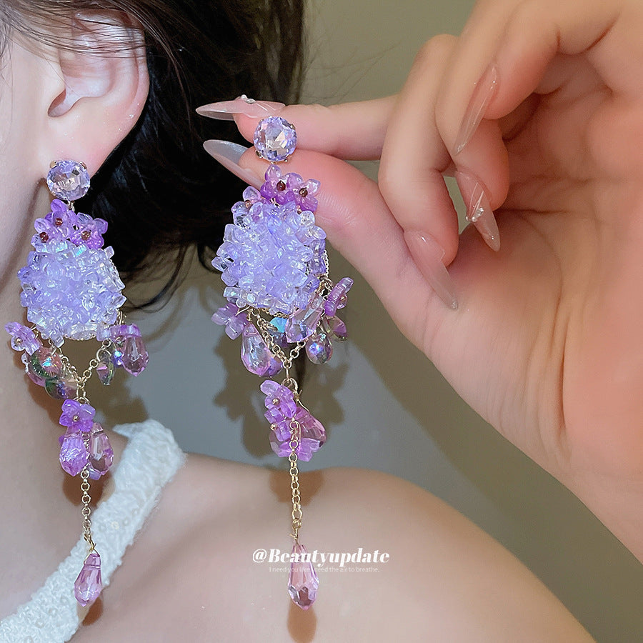琉璃花朵流蘇耳環－商品主圖｜https://igowo.tw/