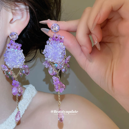 琉璃花朵流蘇耳環－商品主圖｜https://igowo.tw/