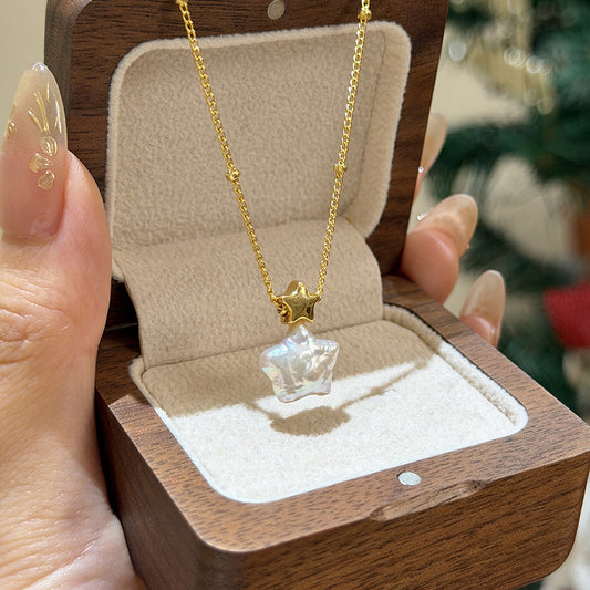 金色珍珠星星電鍍項鍊－商品主圖｜https://igowo.tw/