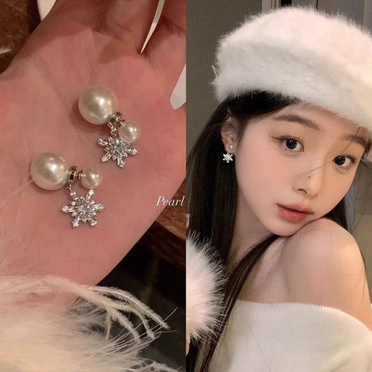 珍珠雪花後掛式耳釘－商品主圖｜https://igowo.tw/
