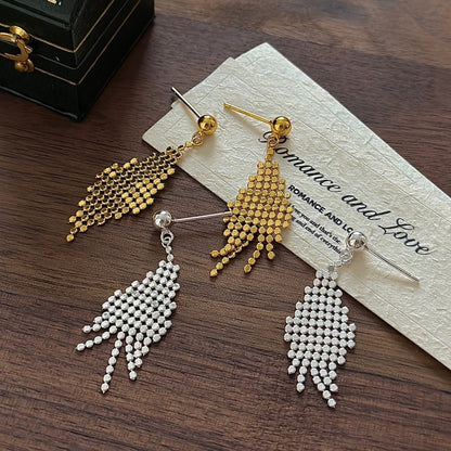 S925純銀韓版小眾設計感復古流蘇扁珠耳環韓國風個性耳飾品