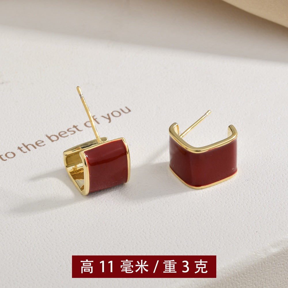 復古紅簡約耳釘