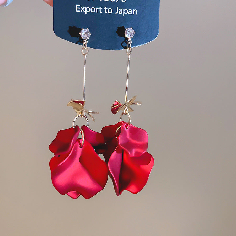 銀針鋯石亞克力花瓣流蘇耳環超仙甜美氣質耳釘精致輕奢高級感耳飾