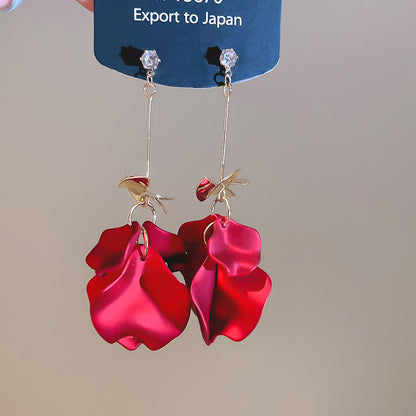 銀針鋯石亞克力花瓣流蘇耳環超仙甜美氣質耳釘精致輕奢高級感耳飾
