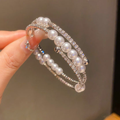 超閃鋯石圓形心形花朵多層開口手鐲精致絕美手環輕奢高級感手飾女