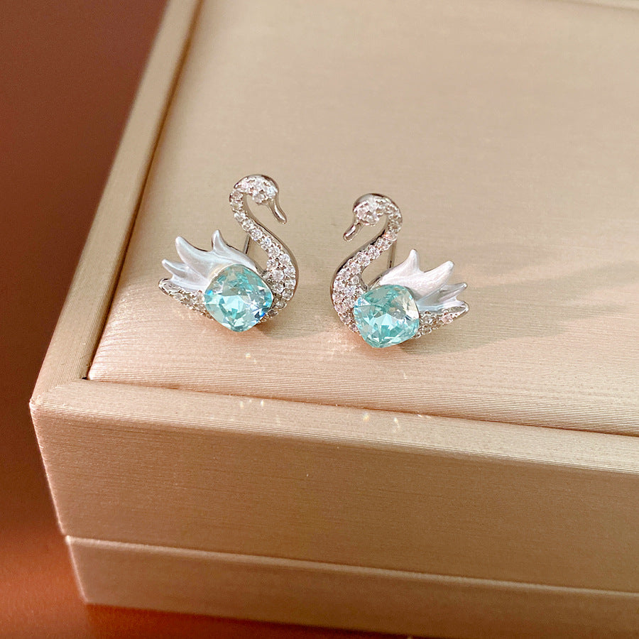 鋯石銀針天鵝簡約耳釘